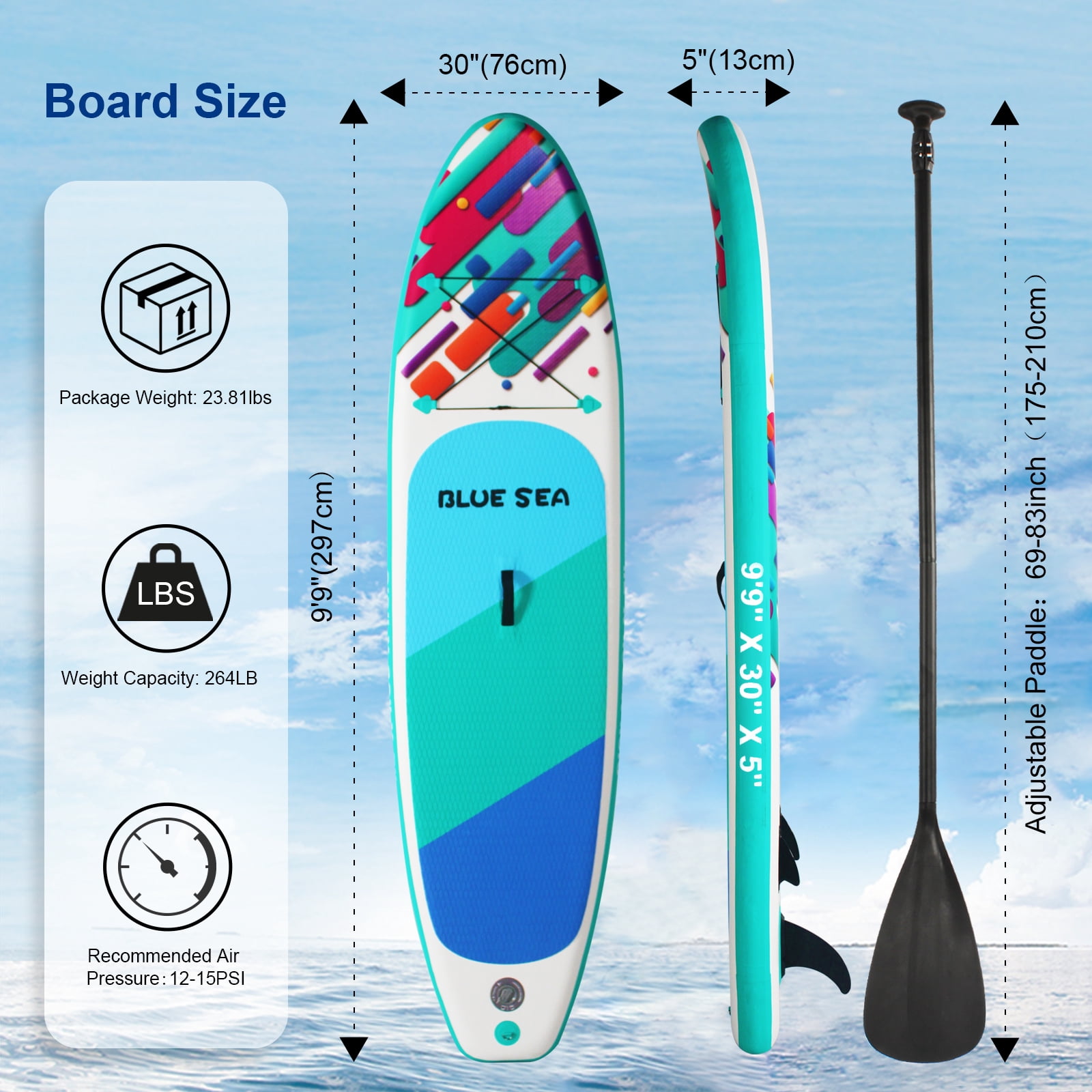 HHSJZWCY Premium PVC Inflatable Stand up Paddle Board for Adults, 9'9'' Lightweight & Portable SUP with Paddle, Pump, Backpack
