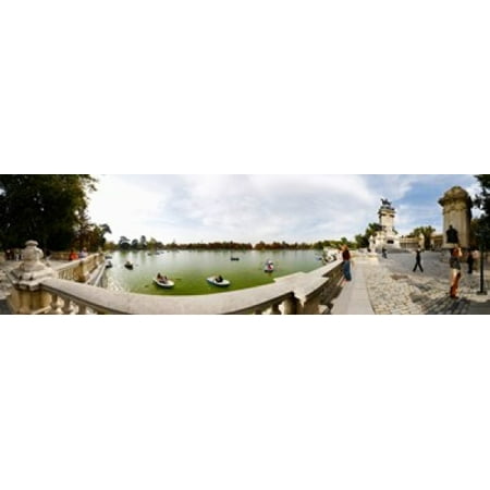 Boats in a lake Buen Retiro Park Madrid Spain Canvas Art - Panoramic Images (20 x