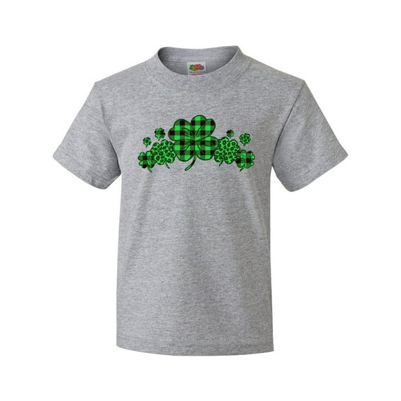 Inktastic St. Patrick's Day Clovers in Plaid Youth T-Shirt
