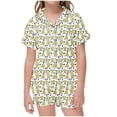 thumbnail image 1 of Odeerbi 2-12 Años Niños Niñas Pijama de Verano de Satén Con Solapa de Muesca Camisas de Manga Corta Pantalones Cortos Conjunto Suave Estampado Floral Ropa de Dormir, 1 of 6