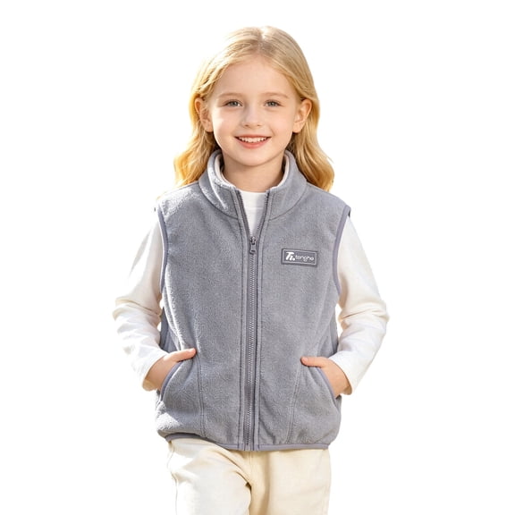 Tiijoy Girls Fleece Zip Up Vest Casual Soft Sleeveless Jacket for Kids, Grey, Sizes 2-8