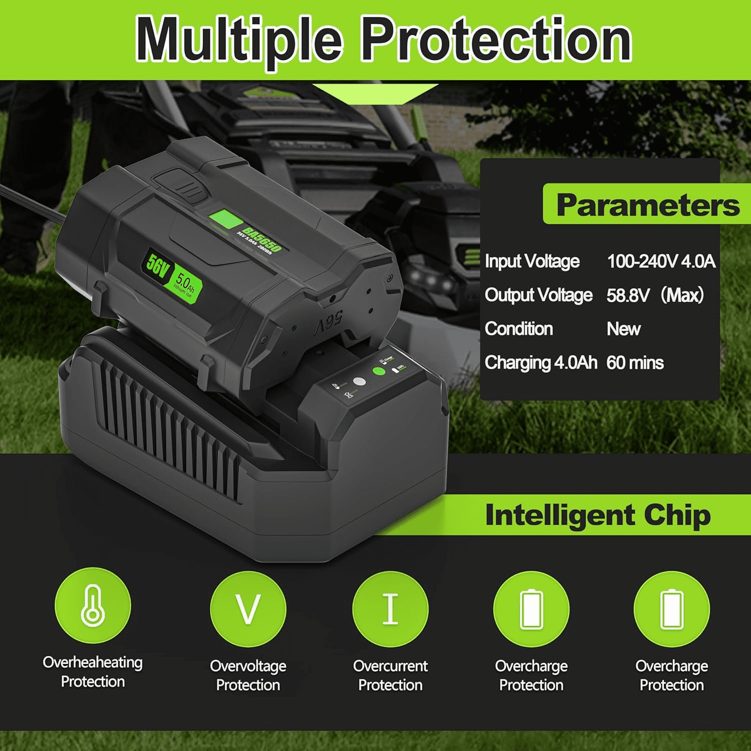 Fast Charging Replacement  for EGO 56V 4A Battery Charger CH2100 CH3200 CH5500, Compatible with All EGO  Battery BA2800 BA1400 BA5635 BA4200