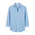 thumbnail image 4 of Men's Casual Stylish Short Sleeve Button-Up Solid Shirt Cotton Beach Shirts V-Neck Casual Button T-shirt Sky Blue XXL, 4 of 5
