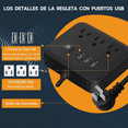 thumbnail image 3 of Regleta Multicontactos Extensión De 3 Puertos Usb Y 3 Tomas Negro, 3 of 5