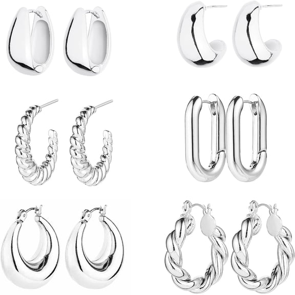 DESIGNICE 6 Pairs 14K Gold Plated Hoop Earrings for Women Lightweight Chunky Hoop Earrings Multipack Hypoallergenic,Thick Open Twisted Huggie Hoops Earring Set Jewelry for Gifts.