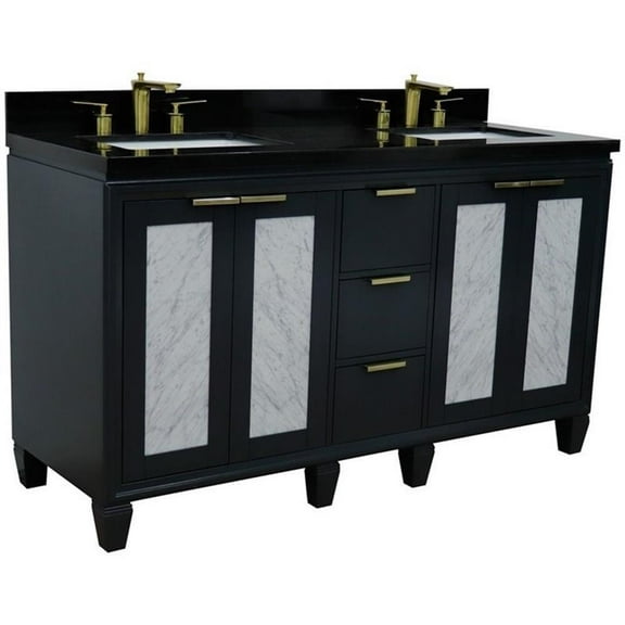 Trento 61" Solid Wood Double Rectangle Sink Vanity in Gray/Black Galaxy