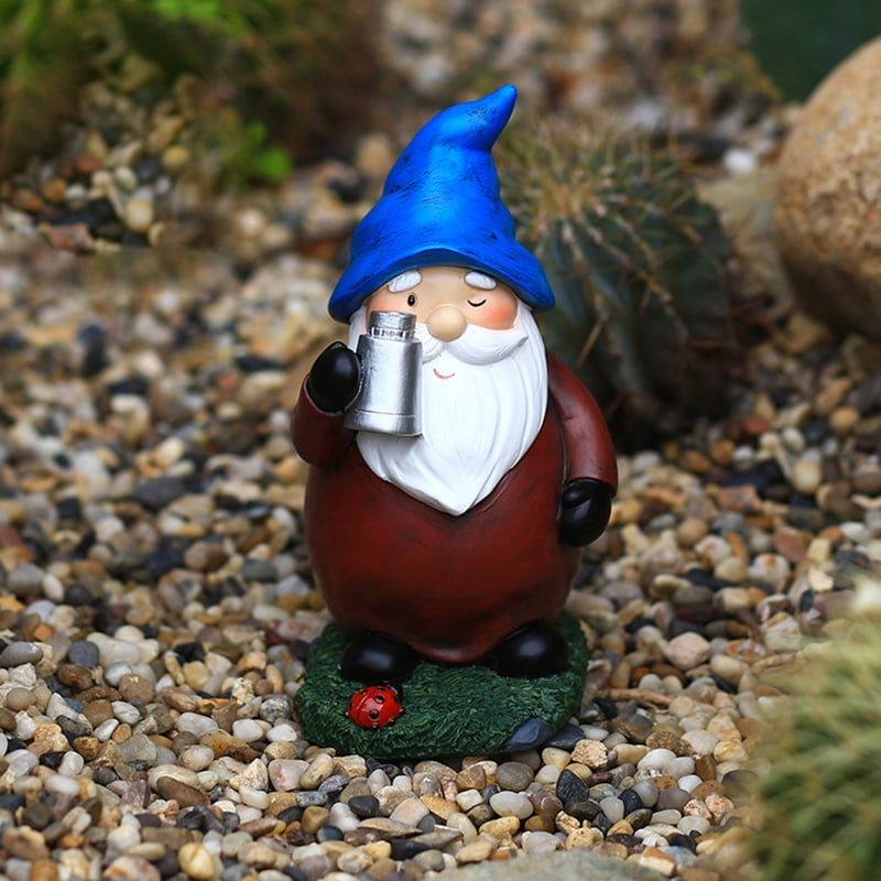 Garden Gnome Statue Holding Telescope Solar Powered Lights Outdoor Figurine Sculpture Lamp Resin Yard Ornaments for Patio Lawn Decoration