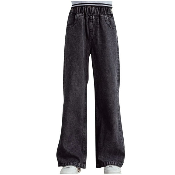 Girls Wide Leg Jeans, Elastic Waist Denim Pants, Cute Bell Bottom Baggy Jeans for Teen Girls 3-13 Years