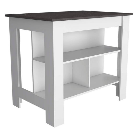 Delos Kitchen Island, Four Legs, Three Shelves