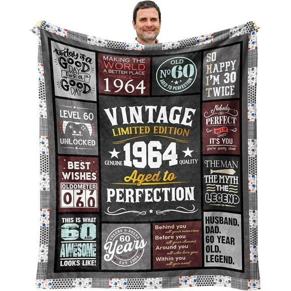 1964 Birthday Blanket 60" x 50" - 60th Birthday Gift for Men - Gifts for 60 Year Old Man - 60th Birthday Gift Ideas Male - 60 Year Old Gifts for Men - Funny 60 th Birthday Gifts for Dad