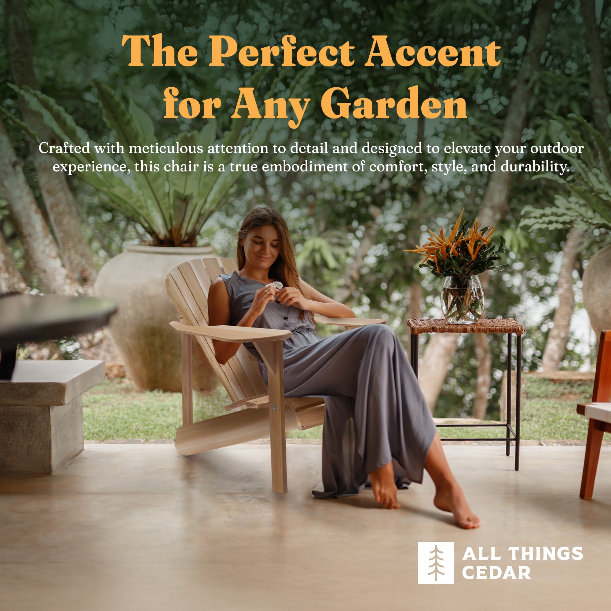 All Things Cedar AT20 Wood Western Red Cedar Outdoor Adirondack Chair - 36L x 36W x 37H