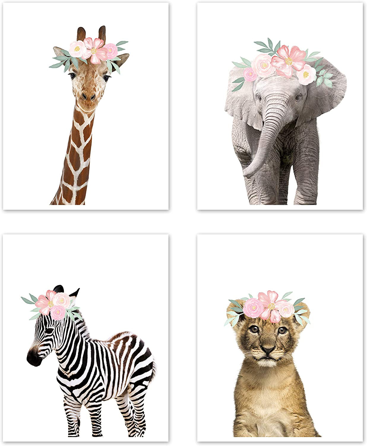 Printable Nursery Elephants & Giraffe Wall Art Bundle Baby Animals Instant Download Kids Room Home Decor Elephants Giraffes