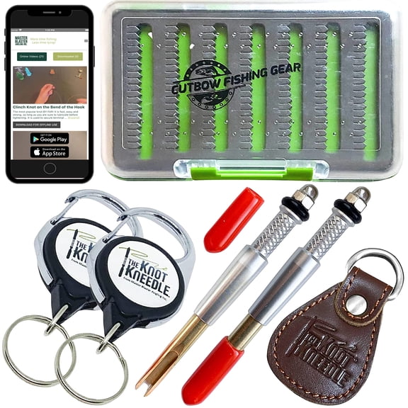 KNOT KNEEDLE Catch Lunker Bundle 2 Epic, Fishing Accessories of 2 Zingers, Fly Straightener, Fly Fishing Box, Fishing Knot Tying Tool Tie 25  Basic and Advanced Knots - 5-Piece Bundle