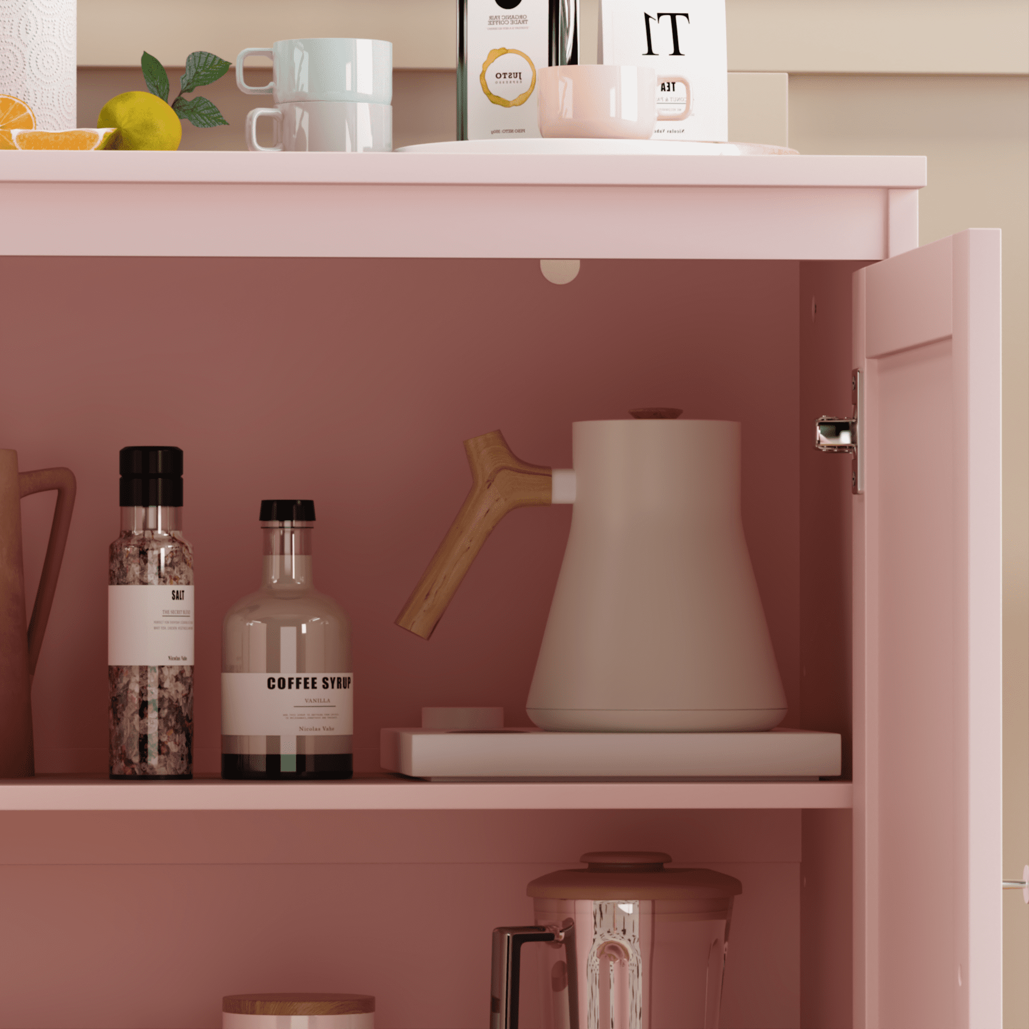 Leumius Coffee Bar,Kitchen Storage Cabinet with Double Doors,29" Kitchen Storage Cabinet with Double Doors,Pink