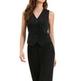 thumbnail image 1 of Chaleco de mujer sin mangas con cuello en V, botones y rayas, estilo moderno, atuendos casuales, M negro, 1 of 6