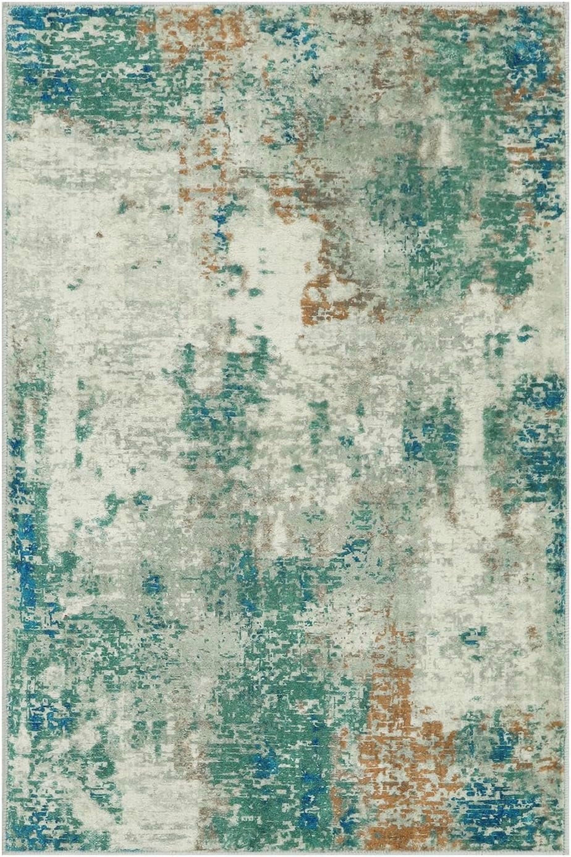Moynesa 2'x3' Modern Abstract Area Rug,Small Bathroom Rugs Washable Entry Rug Kitchen Sink Mat, Contemporary Soft Non Slip Indoor Throw Carpet for Entryway Bedside Living Room, Green
