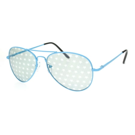 Patriotic Star Pattern Lens Officer Style Pilots Party Shade Sunglasses Blue