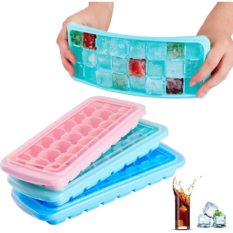 Silicone Ice Cube Trays 3 Pack - 24 Cavity Per Ice Tray - Flexible  Stackable Mini Cocktail Whiskey Ice Cube Mold Storage Containers