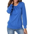 thumbnail image 4 of Babysbule Womens Summer Tops Women's Long-Sleeved O-Neck Pleated Casual Stretch Tunic Top Shirts Spring, 4 of 9