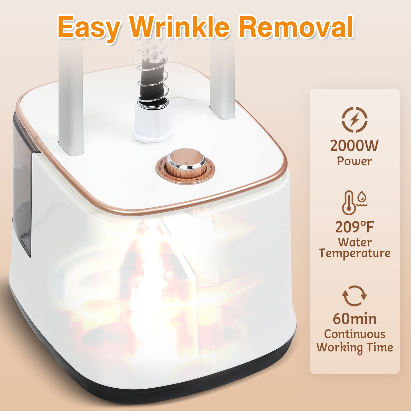 Advwin 2000W Garment Steamer for Clothes Standing, 10 Steam Levels, 2.7L Water Tank, Commercial and Household Use (Gold)