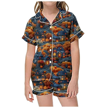 

2 Piece Sets Pajamas for Kids Children Graphic Print Short Sleeve Button Shirt Shorts Pajama Set Outfits for Teen Girls Cute New Born Outfits Sporty Clothes for Teen Girls Grandma Baby Girl Clothes 6