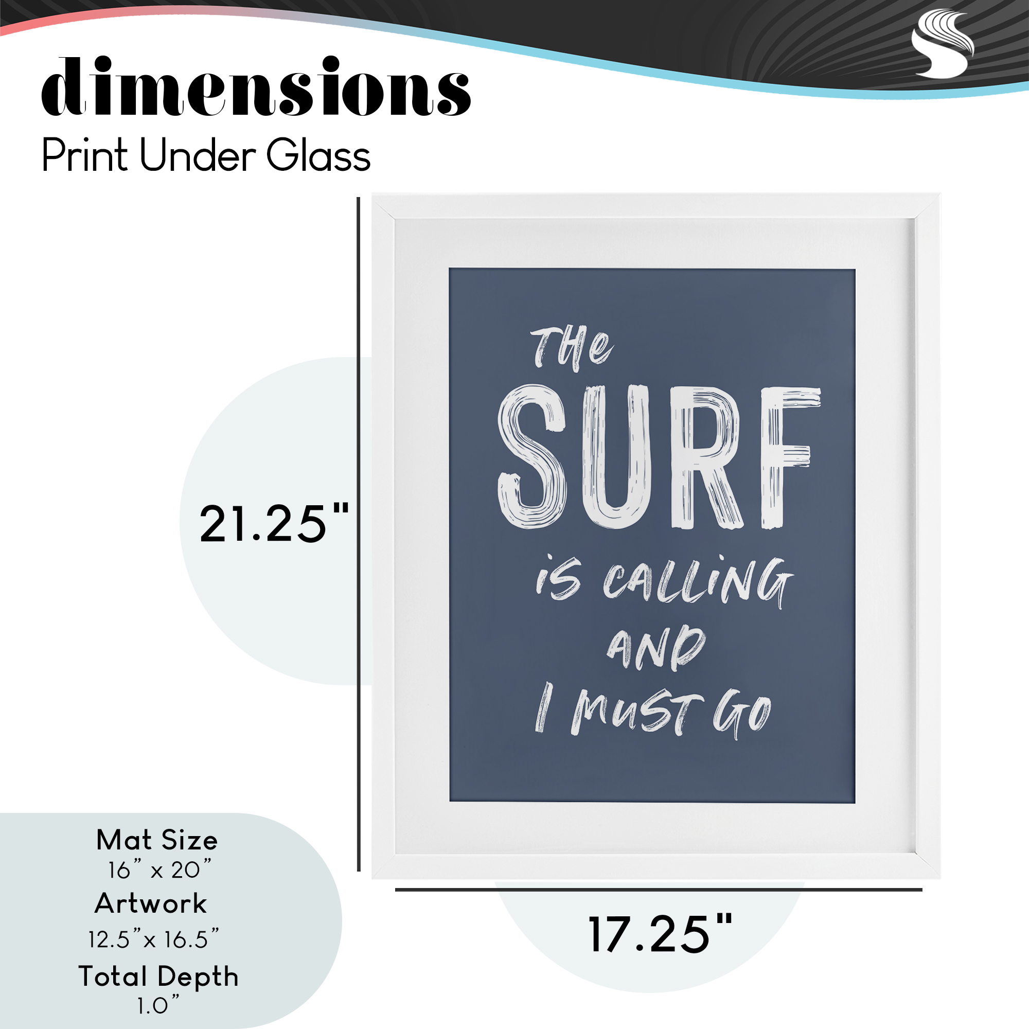 Surf Is Calling Must Go White Framed Print Under Glass, design by Lettered and Lined