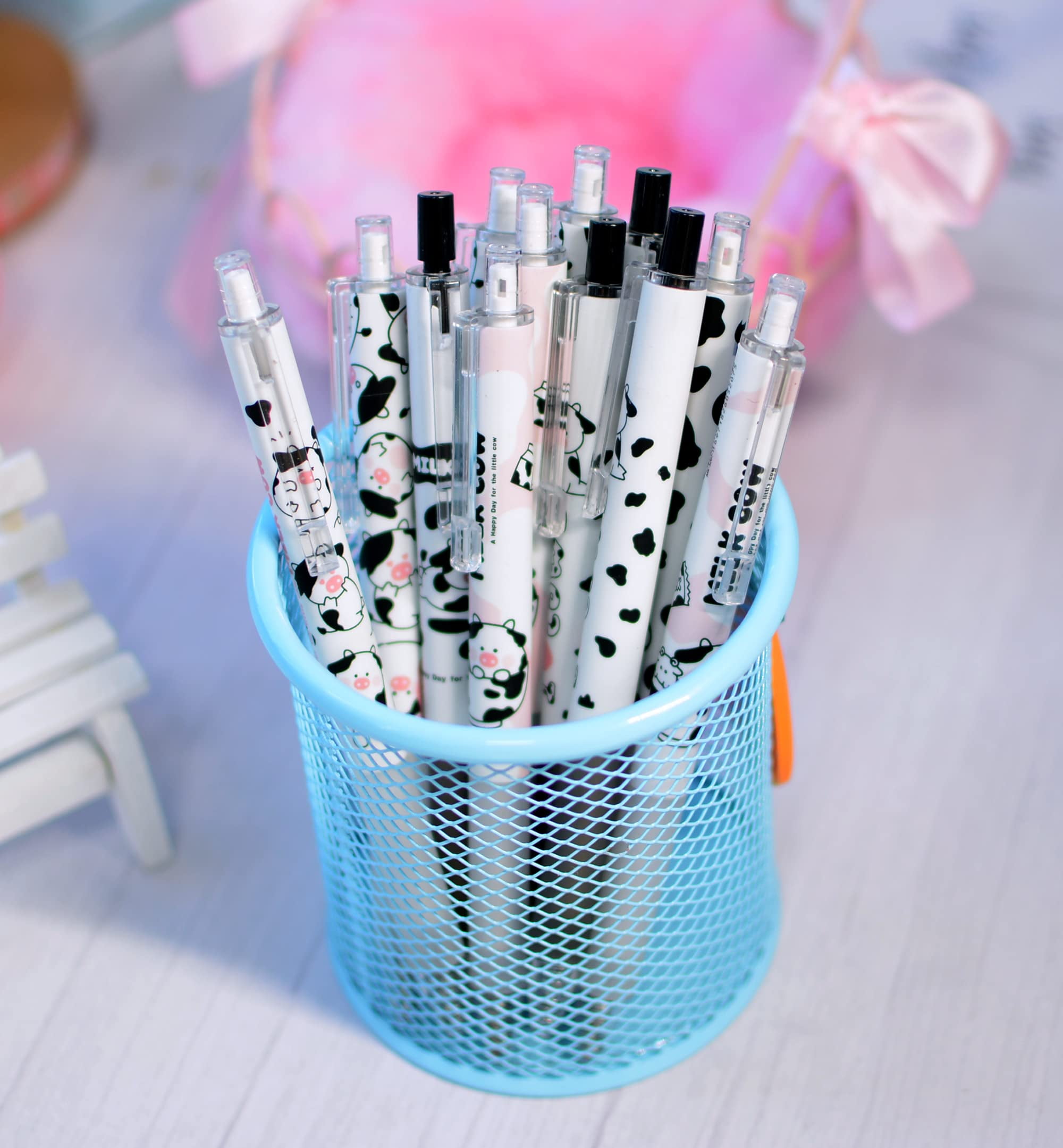 48 PCS Cow Printed Gel ink Pens 0.5mm Black Ink Retractable Work Pen with  Super Soft Grip Pen for Kids Men Women Office and School (Cow pens 48pcs) 