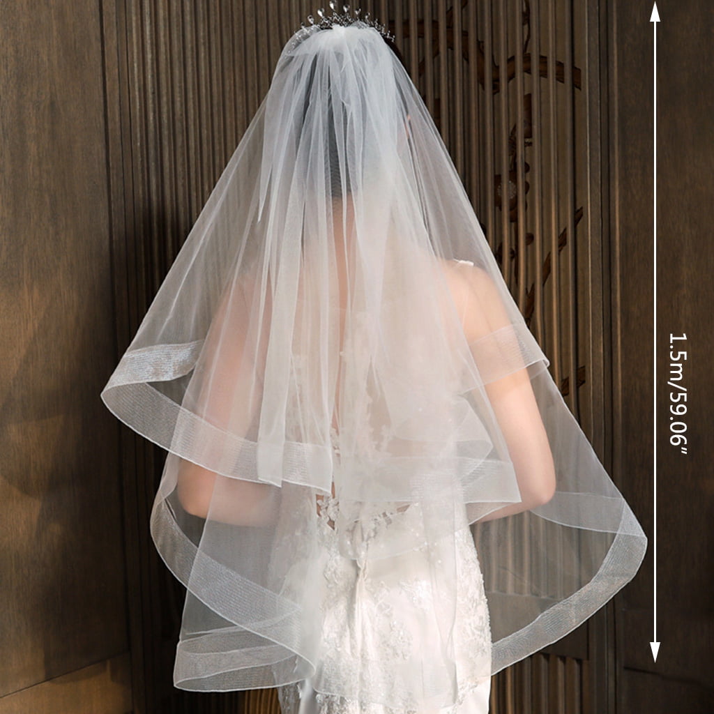 Bridal Veil with Comb 2 Tier Short Sheer Tulle Longest 31.5
