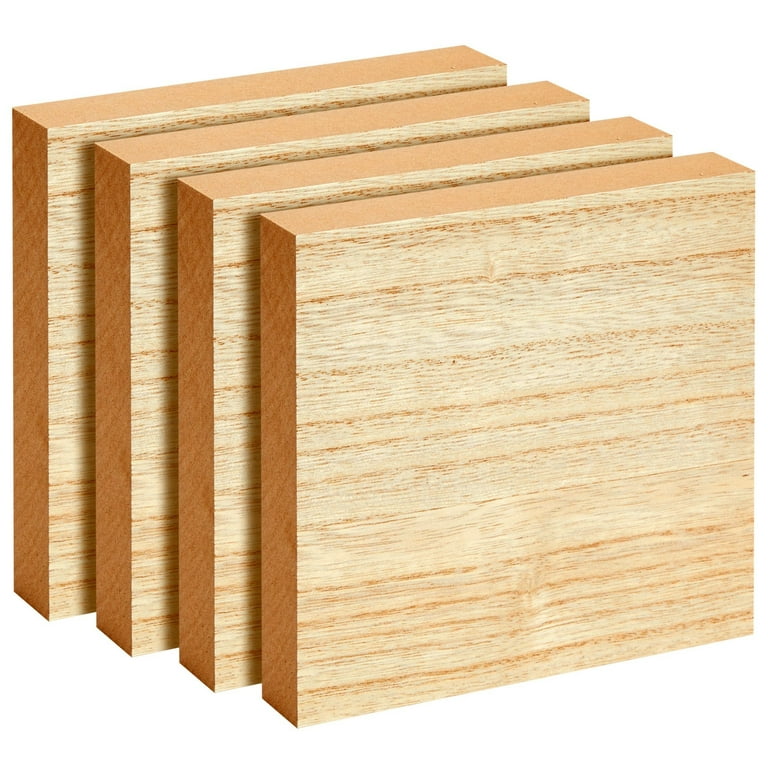12-Pack) - 4” x 4” Wooden Blocks for Crafts - 1-Inch Thick Square
