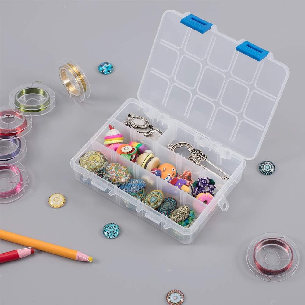 6 Pack 15 Grids Jewelry Dividers Box Organizer Adjustable Clear Plastic Bead Case Storage Container 5.5 x 3.94 x 1.18 inch Compartment: 1.18 x 0.98 x 1.02 inch Blue