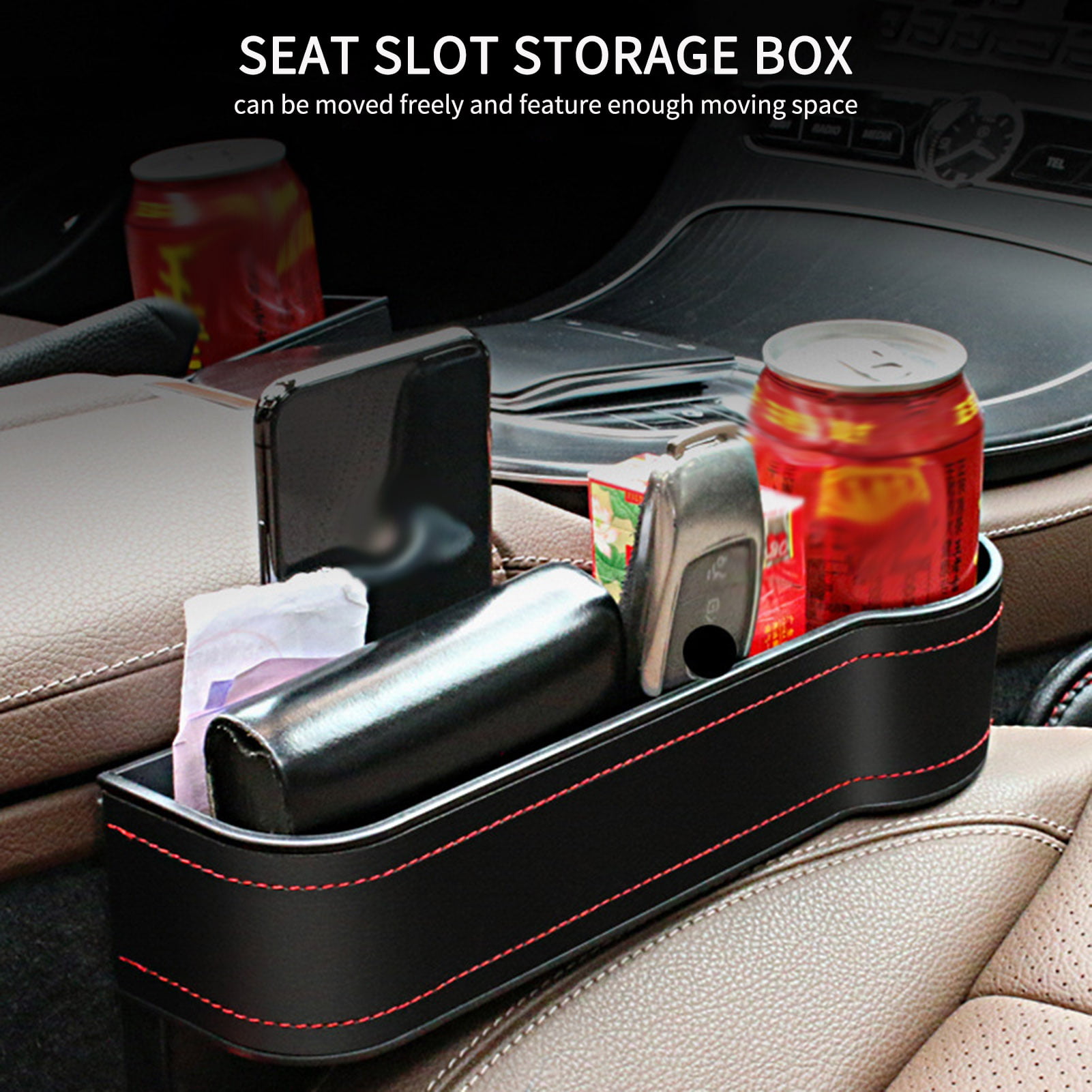 Car Auto Left Seat Side Pocket Organizer Gap Filler Storage Bag w/ Cup  Holders