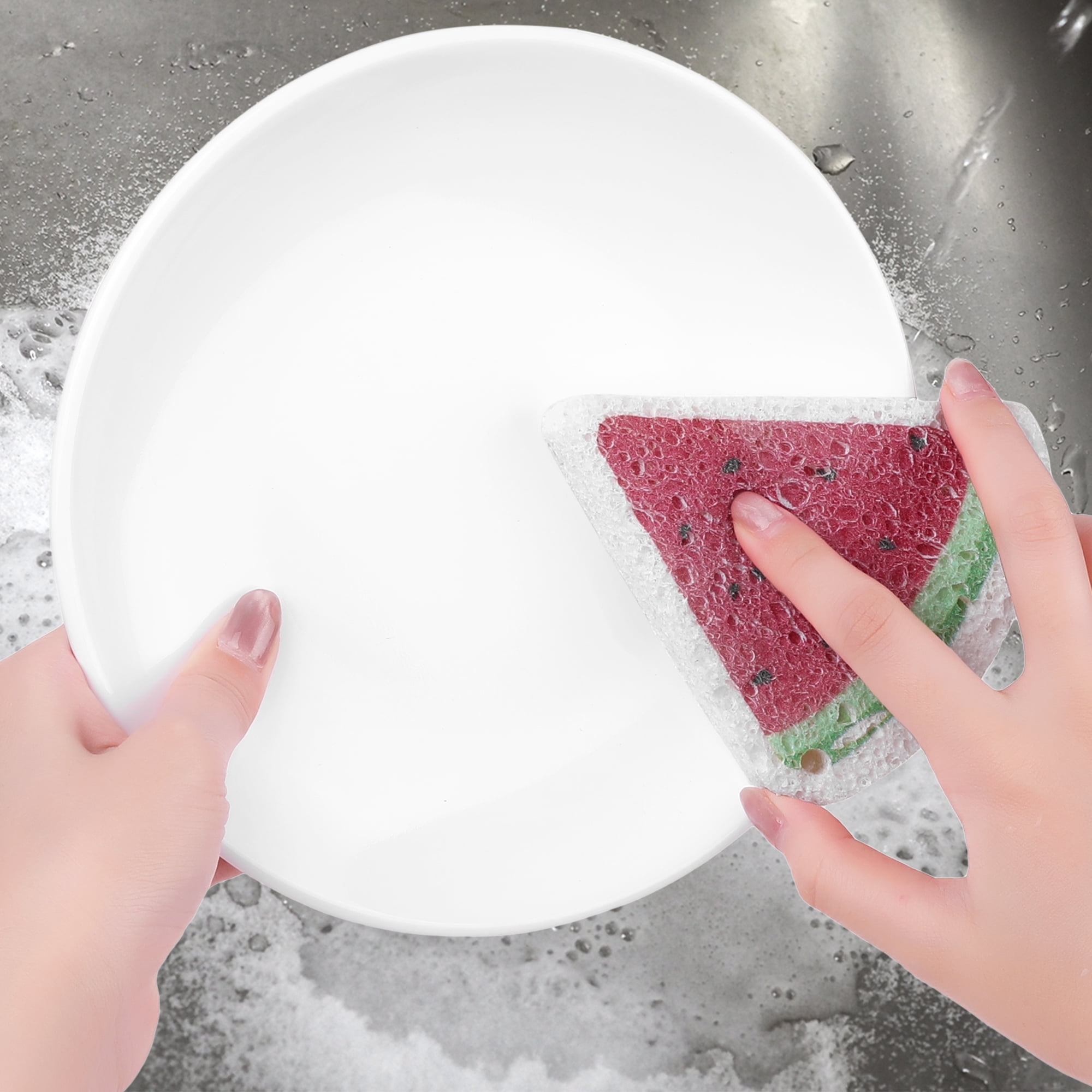 Unique Bargains Cute Sponge Scrubber Cellulose Cleaning Sponges for Kitchen Red 3 Pack