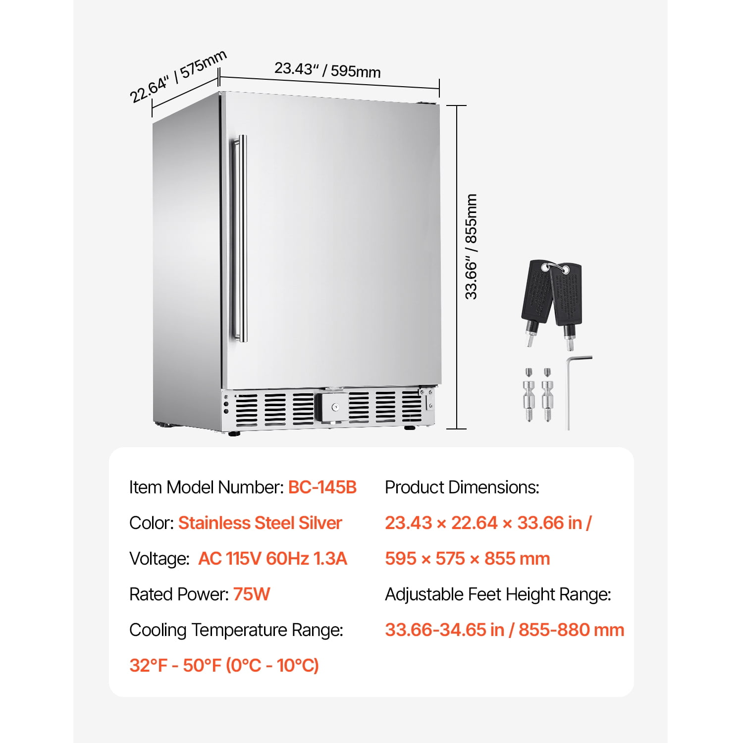 KFFKFF Under Counter Refrigerator,24 Inch Beverage Refrigerator 180 Cans 150 QT Freestanding for Patio & Kitchen, Beverage Cooler for Home & Commercial Use