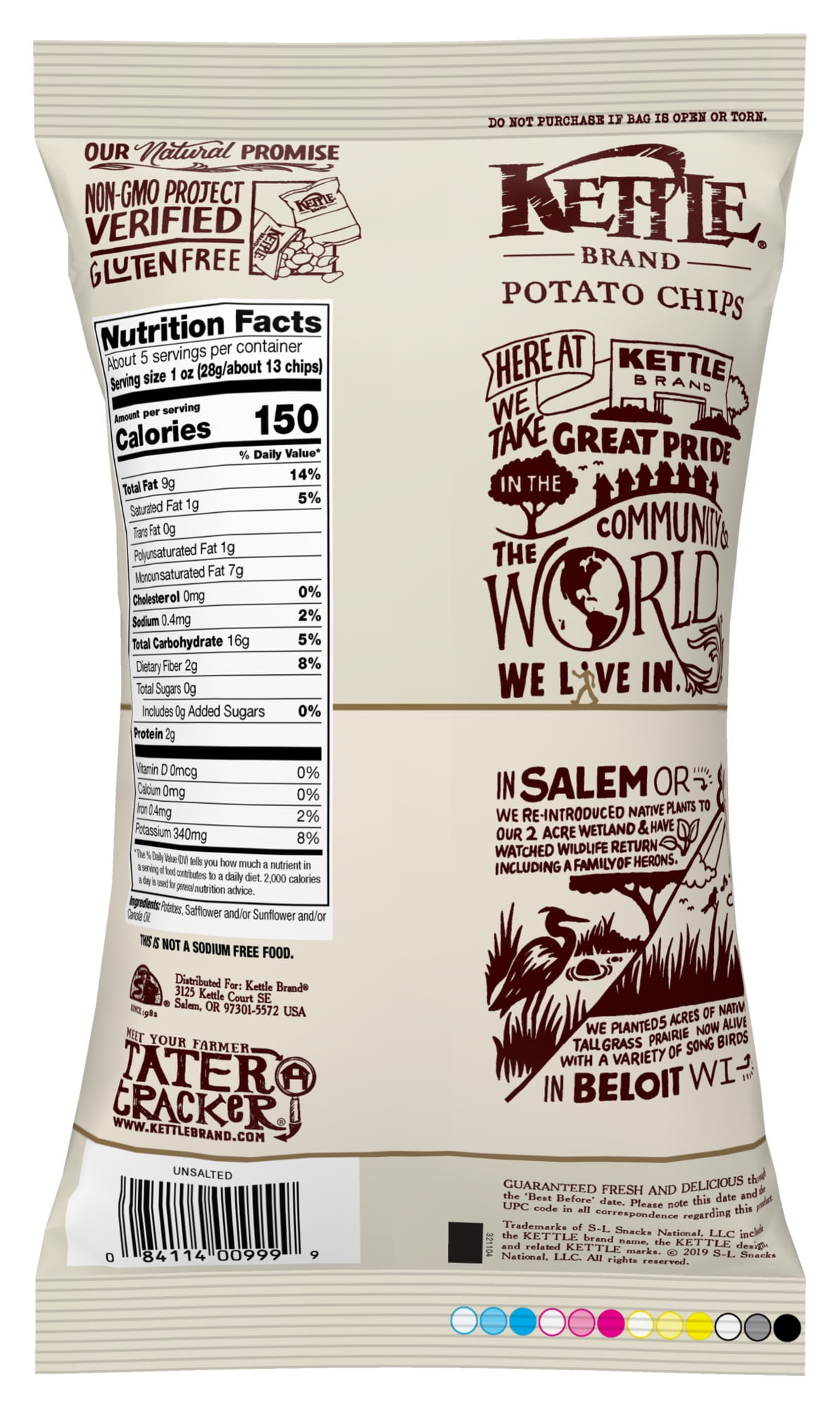 (15 Pack)Kettle Brand Potato Chips, Unsalted Kettle Chips, 5oz