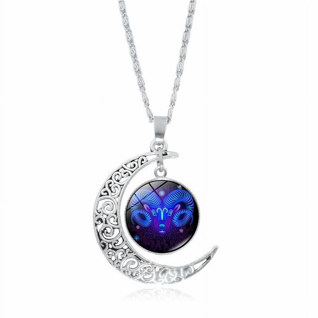 Collar de 12 constelaciones para mujer, colgante de luna con gema del tiempo simple, cadena de suéter, joyería
