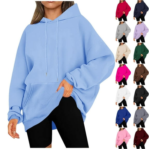 Juslio Hoodies for Women Ladies Sweatshirts Pullover Outerwear Pocket Long Sleeve Drawstring Hooded Sweatshirts