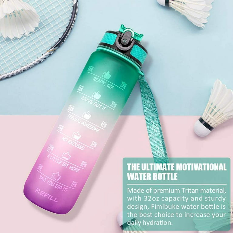LOHILL 2000ml Motivational Outdoor Water Bottle with Time Marker and Straw BFA-FREE Leakproof Tritan Bpasports Bottle GreenPurple