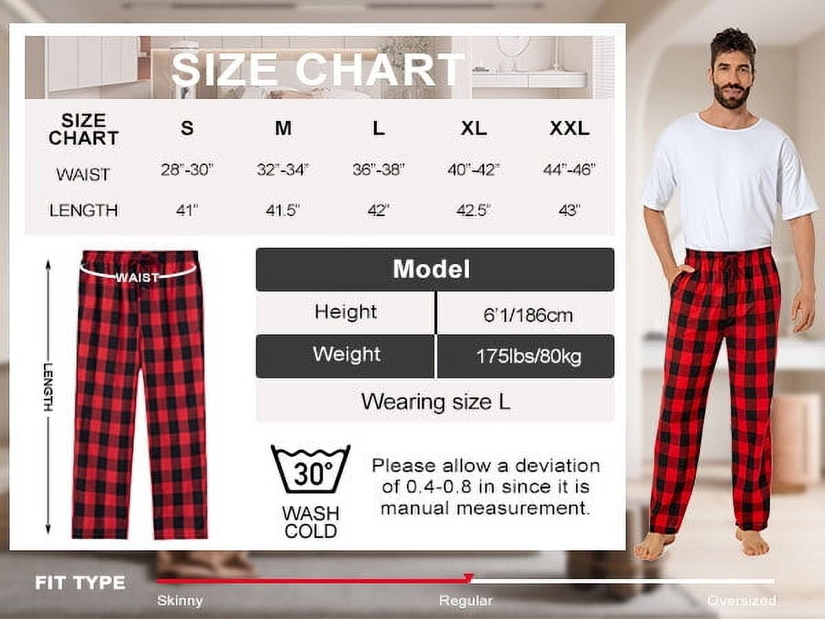 Onimisc Mens Pajama Pants Flannel Plaid Cotton Sleep Lounge Pants Warm Sleepwear Pants PJ Bottoms with Pockets and Button Fly, 1 Pack