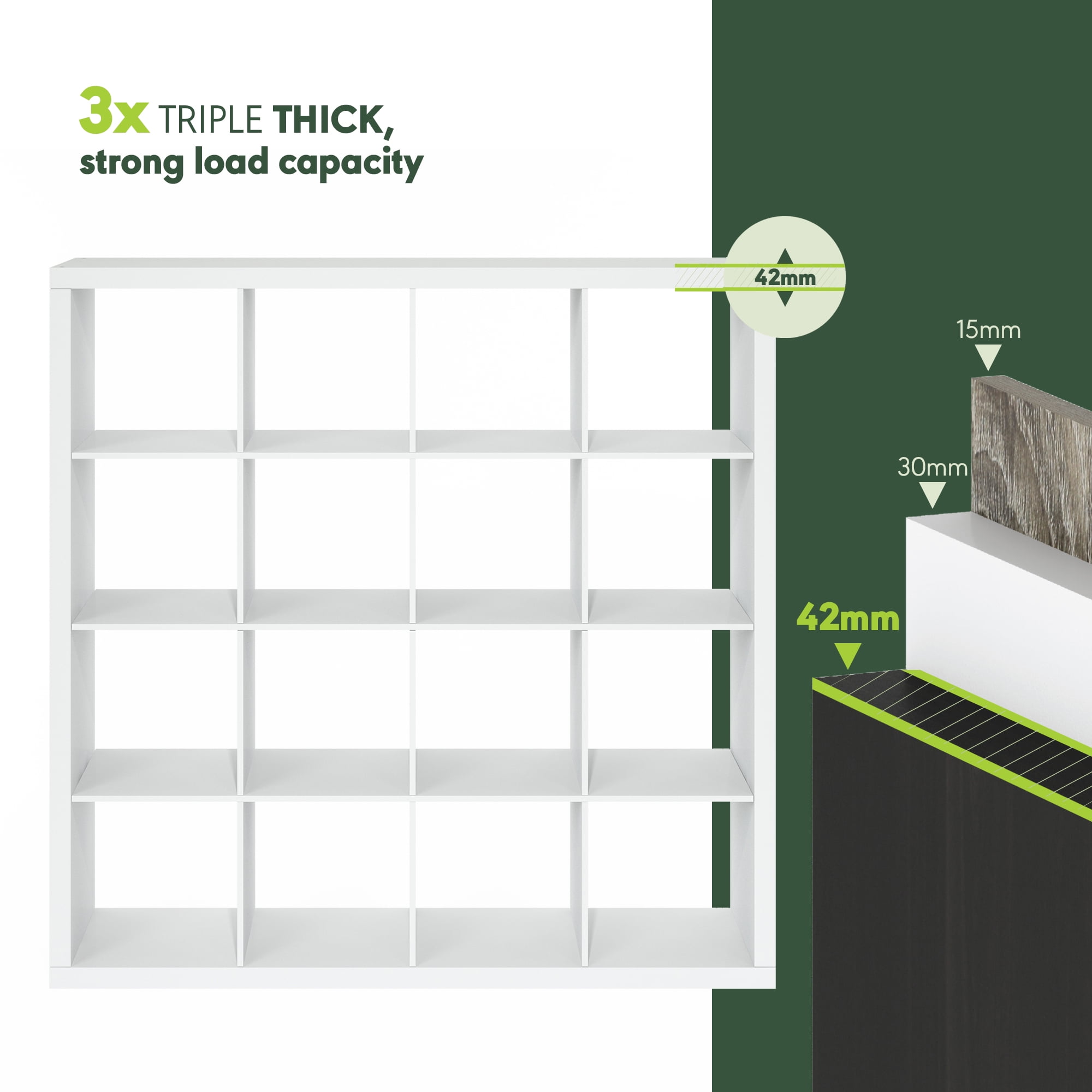 Furinno CUBICLE 16-Cube Triple Thick Frame Cube Storage Organizer Plain White