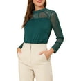 thumbnail image 5 of MODA NOVA Junior's Lace Floral Panel Long Sleeves Blouse Dark Green S, 5 of 6