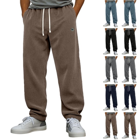 BXSRUTA Men's Warm Lined Corduroy Straight Leg Pants Elastic Waist with Pockets Sizes L-5XL
