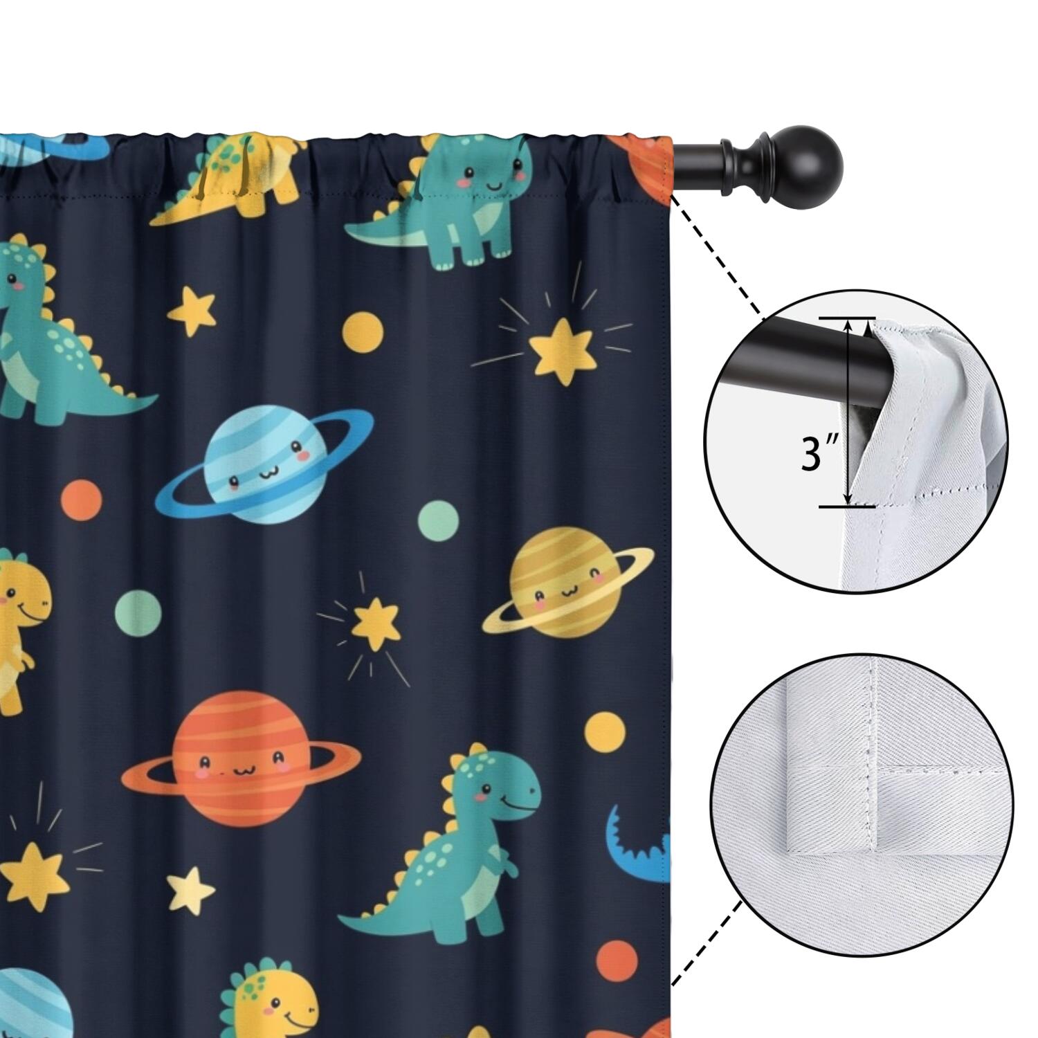 Blackout Kids Curtains,Dark Blue Dinosaurs Space Pattern Childrens Insulated Curtains Set Of 2,Bedroom Essentials,Toddler Room Decor 42"x84"