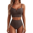 thumbnail image 2 of Women’s Two Piece V Wire Bikini Set with High Waist Bottoms and Adjustable Spaghetti Straps for Beach or Poolwear Coffee XL, 2 of 5