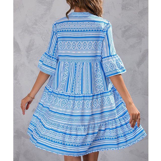 Vestido Con Cuello En V, Vestido Estampado Elegante Casual Para Club Para Negocios Para Dama Ccdes Otros