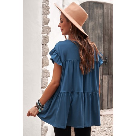 GCKG Women s Short Sleeve Keyhole Ruffled Babydoll Top (US 16-18)XL