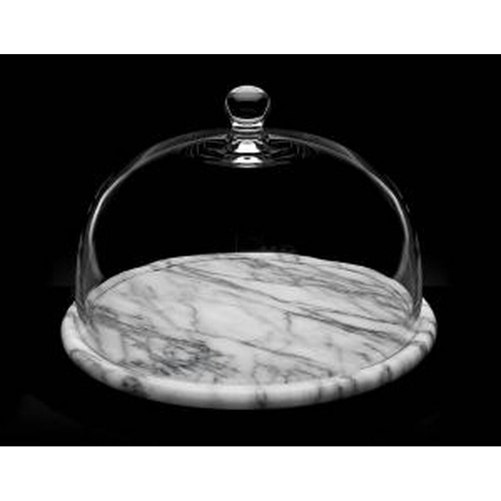 La Cucina 12" Marble Cake Plate Platter Tray with Knobbed Glass Dome