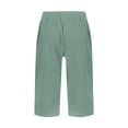 thumbnail image 5 of Tfken Summer Pants For Women Elastic Waist Solid Color Slit Loose Knee Length Pants With Pockets Casual Daily Wear Female Soft Clothes Green, 5 of 5
