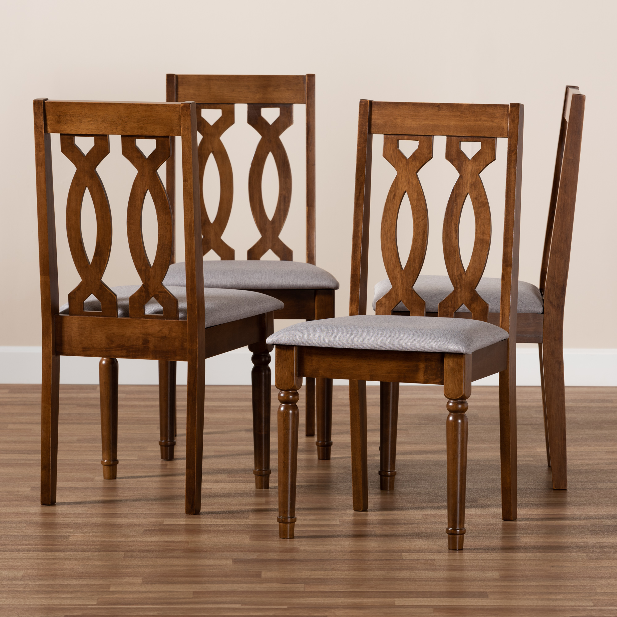 Baxton Studio Cherese Modern and Contemporary Grey Fabric Upholstered Walnut Brown Finished 4-Piece Wood Dining Chair Set