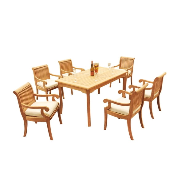 Grade-A Teak Dining Set: 6 Seater 7 Pc: 60" Rectangle Table And 6 Giva Chairs (2 Arm & 4 Armless Chairs) Outdoor Patio WholesaleTeak #51GV1307