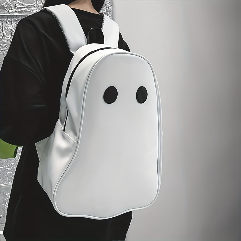 Unbrand Cute Ghost Shaped Novelty Backpack Kawaii Cartoon Preppy Back To School Daypack Lovely Travel Knapsack For Halloween White One Size